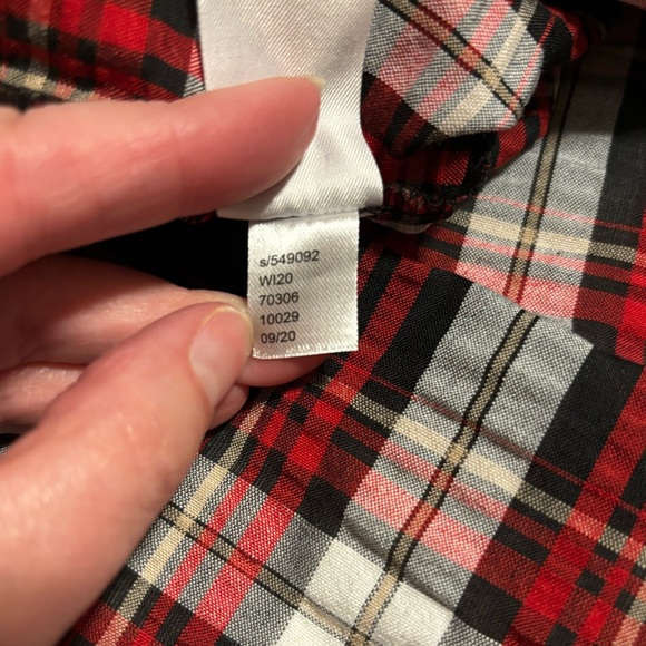 Loft, seersucker red, black & white v neck short elastic puff sleeve, XS - Picture 12 of 12